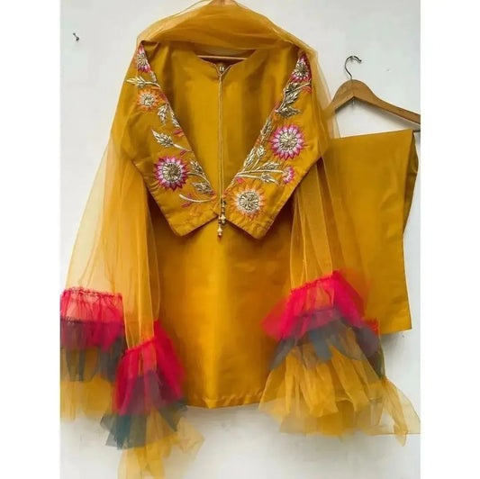 New Sleeve Embroidery Two Piece With Ruffle Dupatta